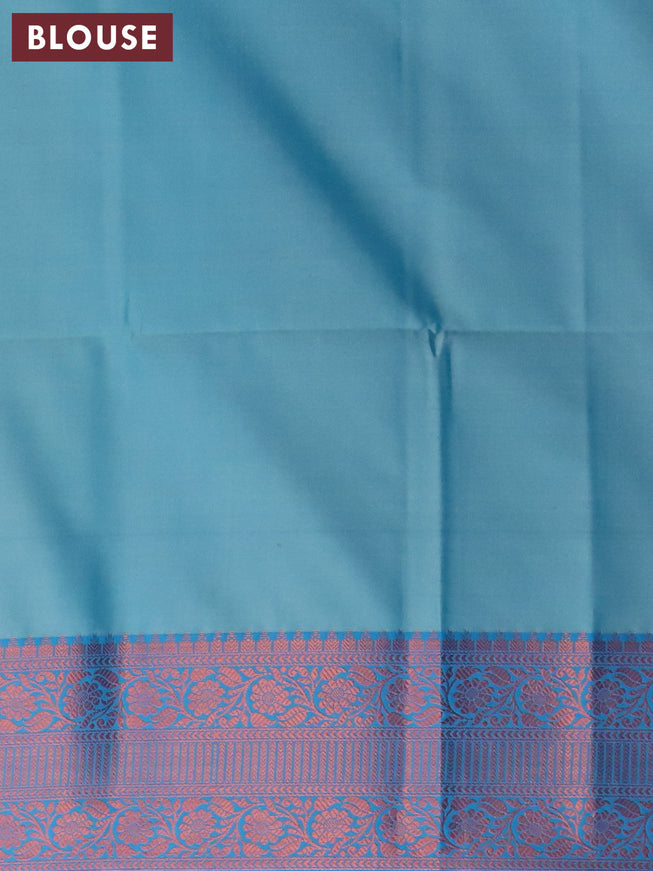 Banarasi semi tussar saree grey shade and cs blue with allover ikat weaves and copper zari woven border