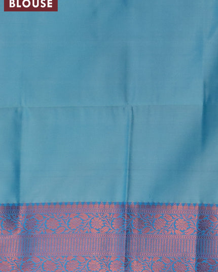 Banarasi semi tussar saree dual shade of peach and cs blue with allover ikat weaves and copper zari woven border