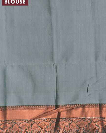 Banarasi semi tussar saree pastel blue and peacock green with allover ikat weaves and copper zari woven border