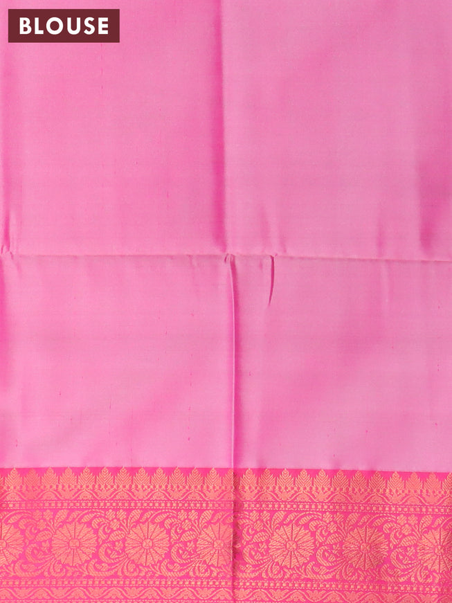 Banarasi semi tussar saree pastel blue and pink with allover ikat weaves and copper zari woven border
