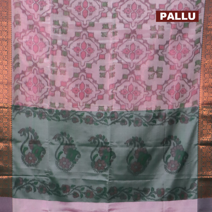 Banarasi semi tussar saree dual shade of grey and dark green with allover ikat weaves and copper zari woven border