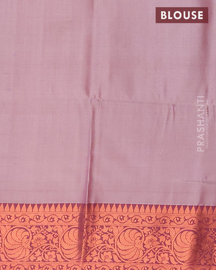 Banarasi semi tussar saree peach shade and deep wine shade with allover ikat weaves and copper zari woven border