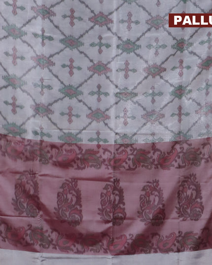 Banarasi semi tussar saree grey and deep violet with allover ikat weaves and copper zari woven border