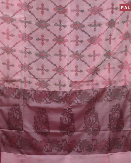 Banarasi semi tussar saree pastel pink and deep wine shade with allover ikat weaves and copper zari woven border