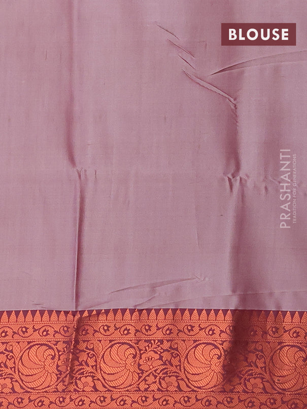 Banarasi semi tussar saree pastel pink and deep wine shade with allover ikat weaves and copper zari woven border
