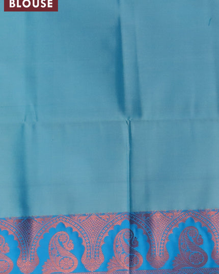 Banarasi semi tussar saree teal blue shade and cs blue with allover ikat weaves and copper zari woven border
