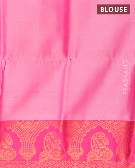 Banarasi semi tussar saree cream and pink with allover ikat weaves and copper zari woven border