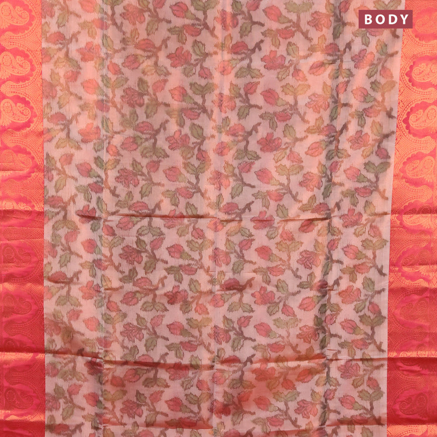 Banarasi semi tussar saree pastel pink and pink with allover ikat weaves and copper zari woven border