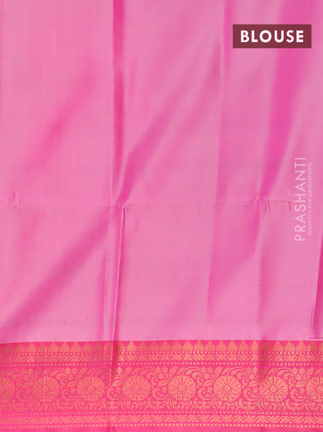 Banarasi semi tussar saree pastel blue and magenta pink with allover ikat weaves and copper zari woven border