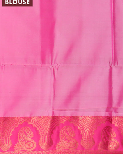 Banarasi semi tussar saree grey shade and pink with allover ikat weaves and copper zari woven border