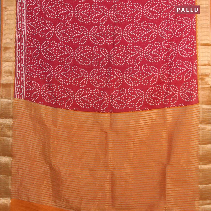 Banarasi cotton saree maroon and mustard shade with allover bandhani prints and zari woven border