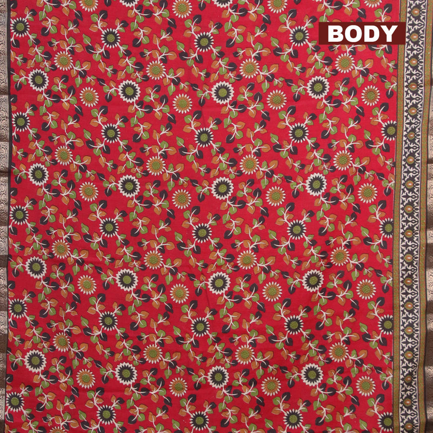 Banarasi cotton saree maroon and black with allover kalamkari prints and zari woven border