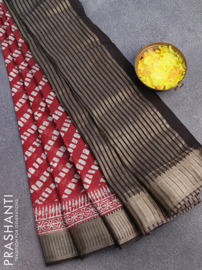 Banarasi cotton saree maroon and black with allover butta prints and zari woven border