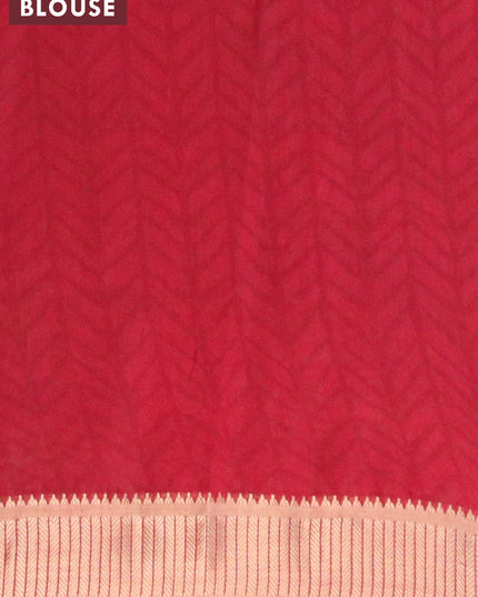 Banarasi cotton saree mustard shade and red with allover ajrakh prints and zari woven border