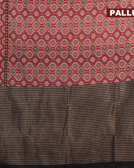 Banarasi cotton saree red and black with allover ajrakh prints and zari woven border