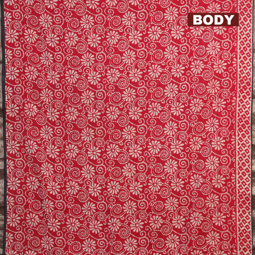 Banarasi cotton saree red and black with allover floral prints and zari woven border