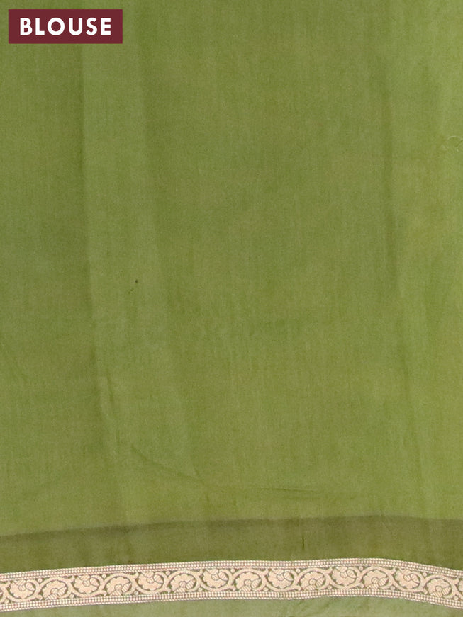 Banarasi cotton saree mustard yellow and green with allover floral prints and zari woven border