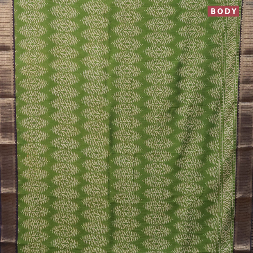 Banarasi cotton saree green and black with allover geometric prints and zari woven border