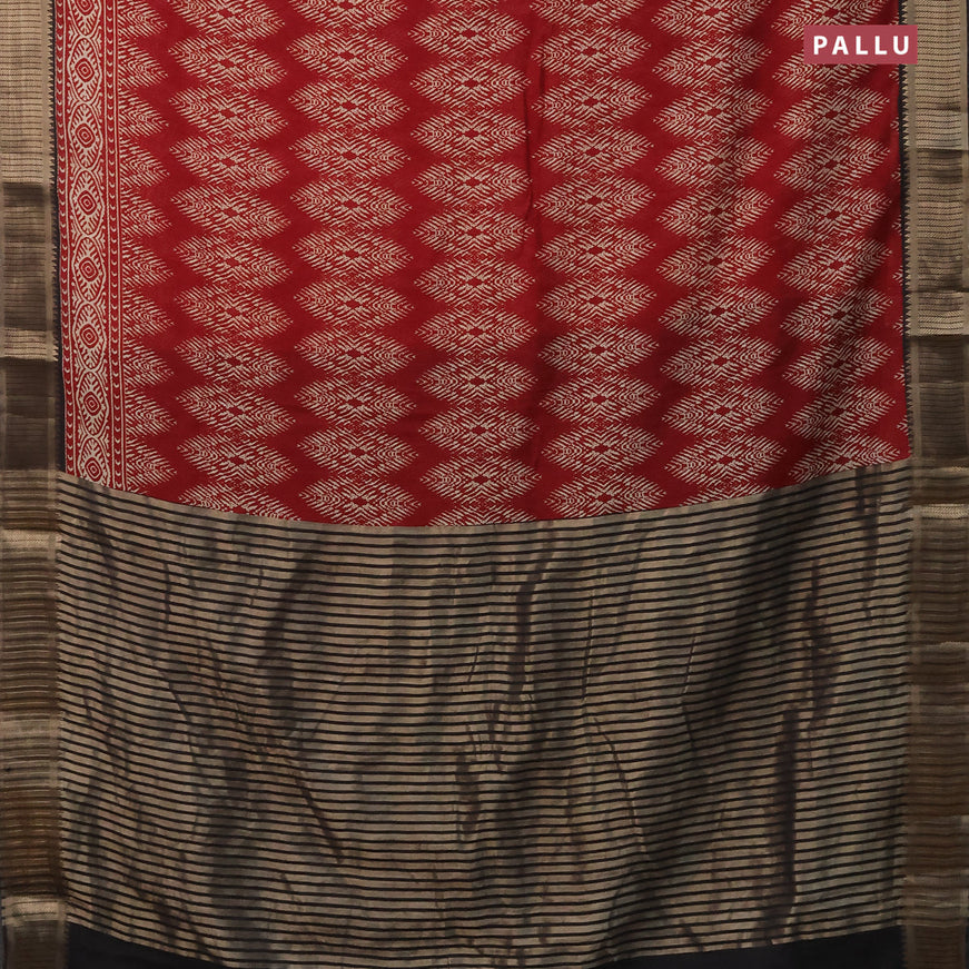 Banarasi cotton saree maroon and black with allover geometric prints and zari woven border