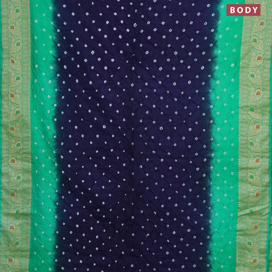 Bandhani saree dark blue and green with allover bandhani prints and banarasi style border