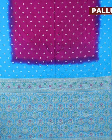 Bandhani saree purple and blue with allover bandhani prints and banarasi style border