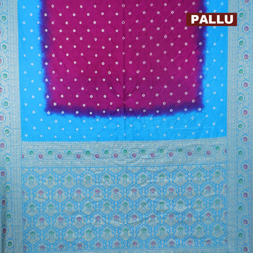 Bandhani saree purple and blue with allover bandhani prints and banarasi style border
