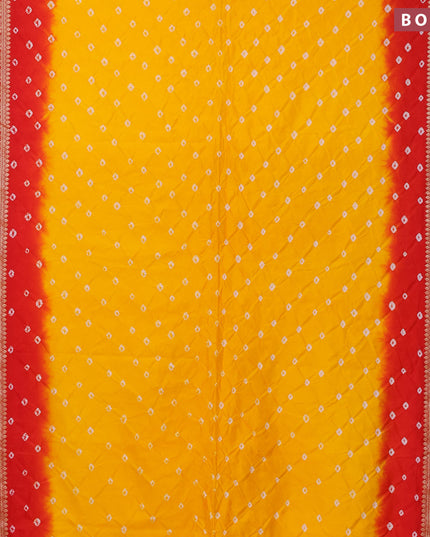 Bandhani saree mango yellow and red with allover bandhani prints and banarasi style border