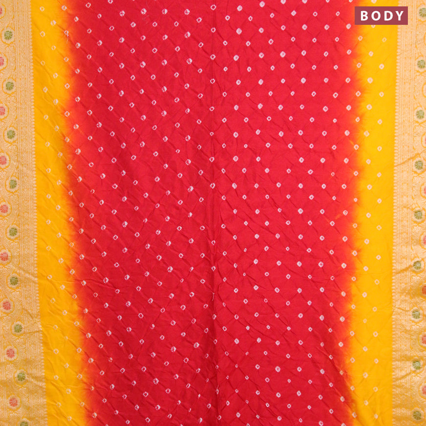 Bandhani saree red and yellow with allover bandhani prints and banarasi style border