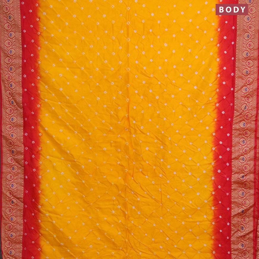Bandhani saree yellow and red with allover bandhani prints and banarasi style border