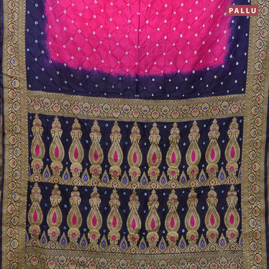 Bandhani saree pink and blue with allover bandhani prints and banarasi style border