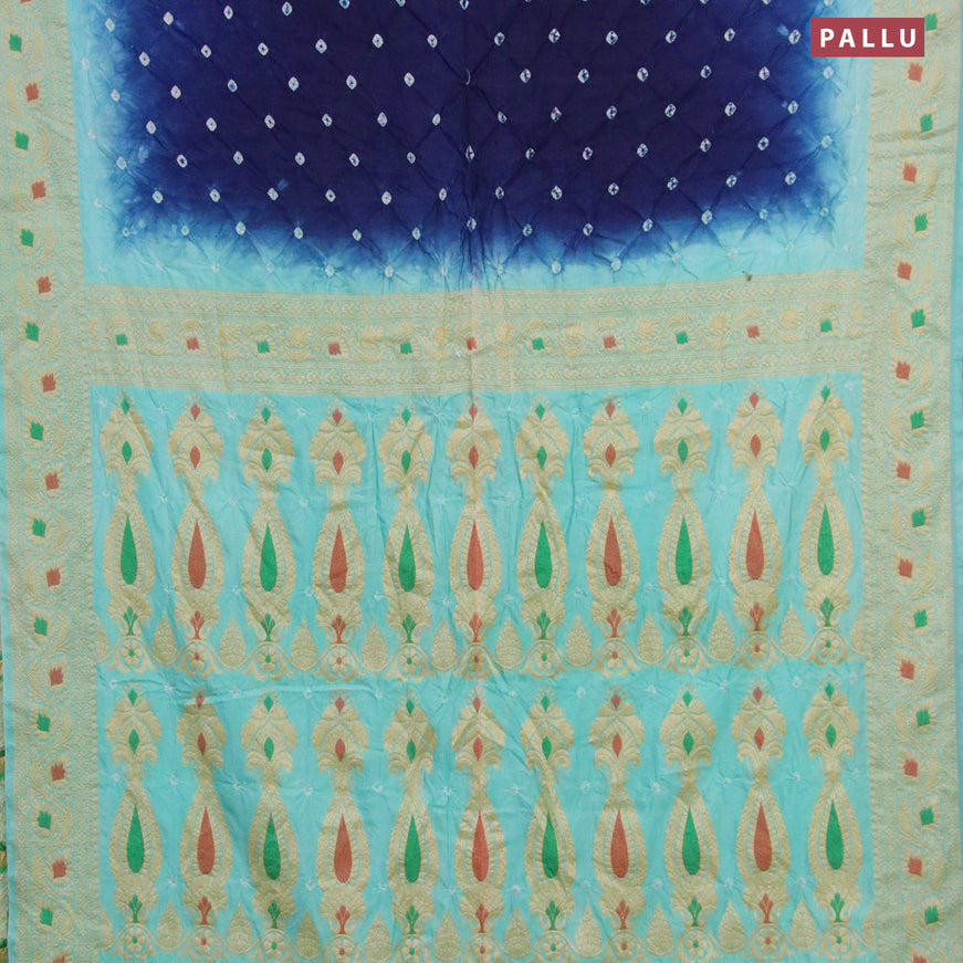 Bandhani saree blue and teal blue with allover bandhani prints and banarasi style border
