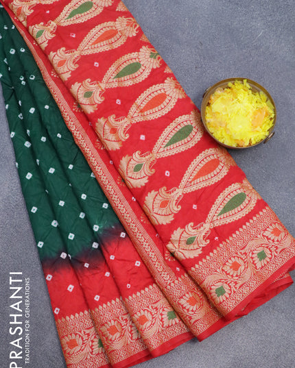 Bandhani saree green and red with allover bandhani prints and banarasi style border
