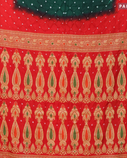 Bandhani saree green and red with allover bandhani prints and banarasi style border