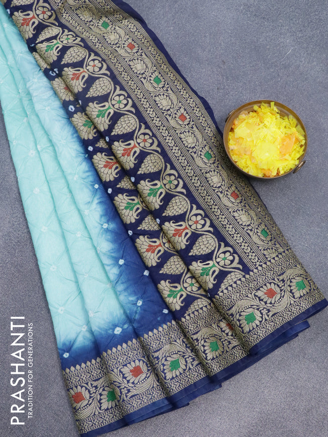 Bandhani saree light blue and blue with allover bandhani prints and banarasi style border