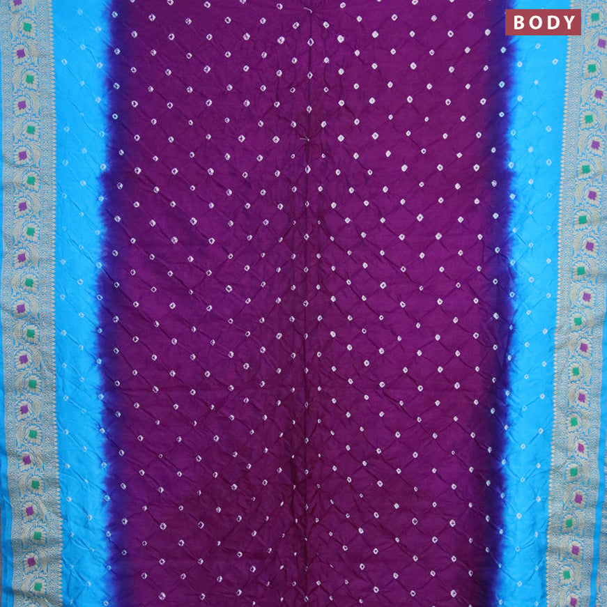Bandhani saree purple and cs blue with allover bandhani prints and banarasi style border