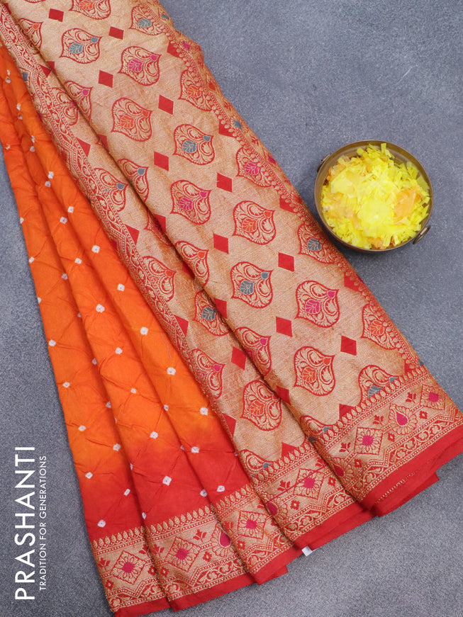 Bandhani saree orange and red with allover bandhani prints and banarasi style border