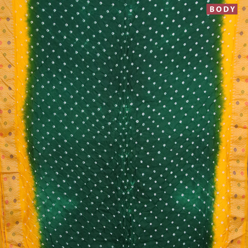 Bandhani saree green and yellow with allover bandhani prints and banarasi style border