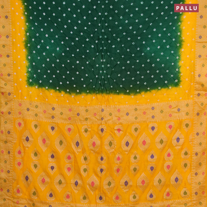 Bandhani saree green and yellow with allover bandhani prints and banarasi style border