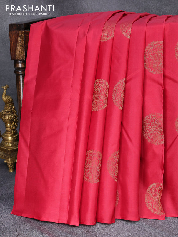 Pure kanjivaram silk saree red and navy blue with zari woven buttas in borderless style