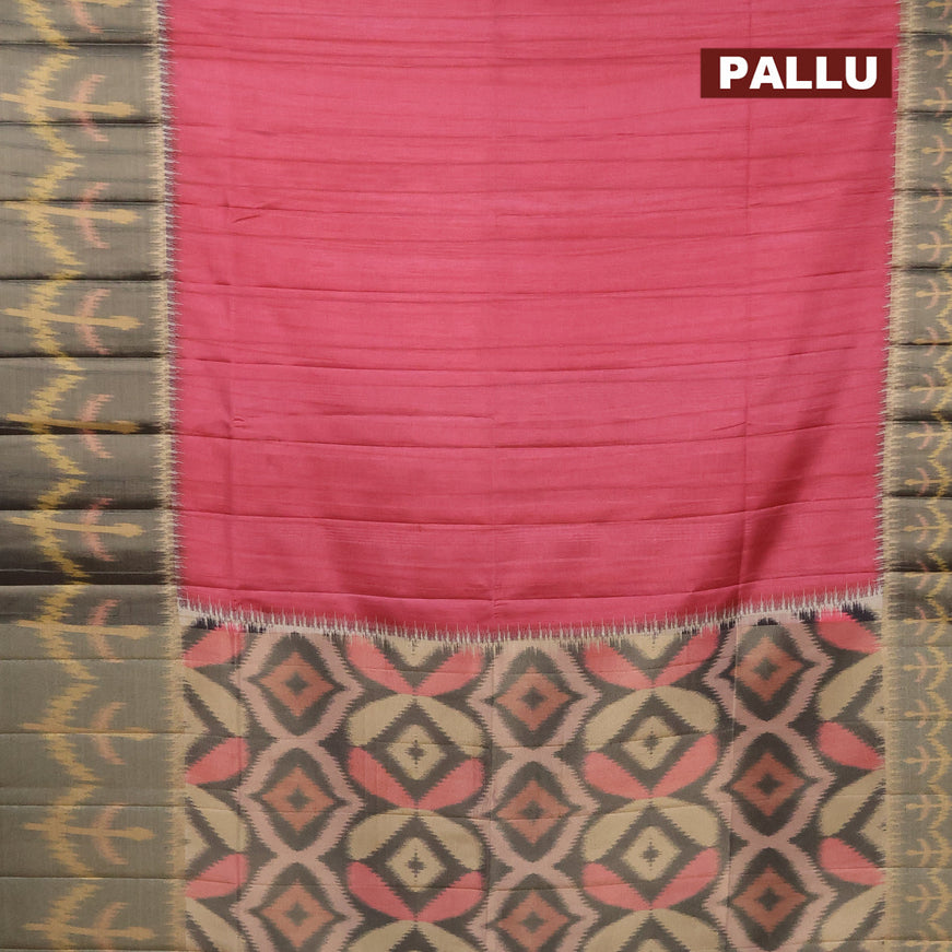 Semi matka saree pink and black with plain body and ikat style border