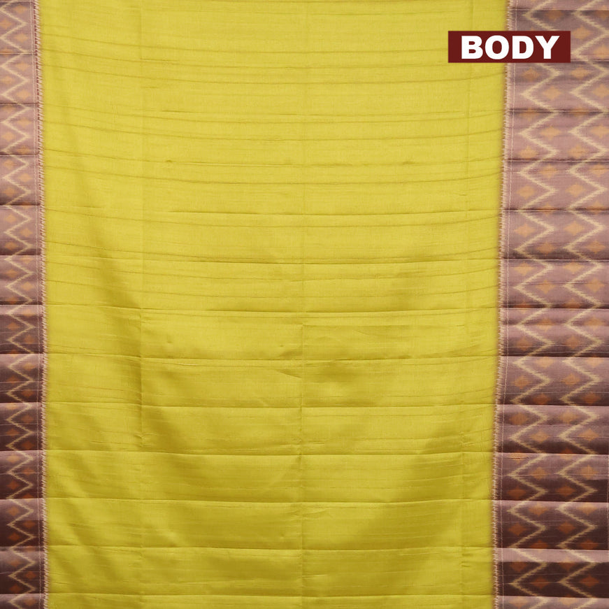 Semi matka saree lime green and wine shade with plain body and ikat style border