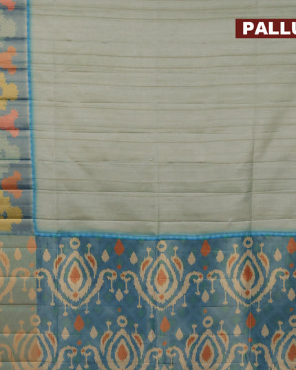 Semi matka saree pastel green and cs blue with plain body and ikat style border