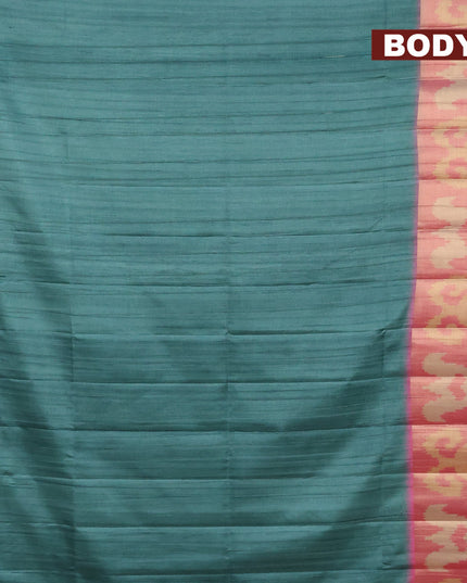 Semi matka saree green shade and pink with plain body and ikat style border