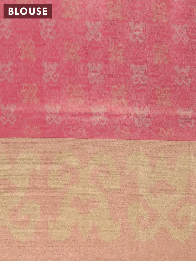 Semi matka saree green shade and pink with plain body and ikat style border