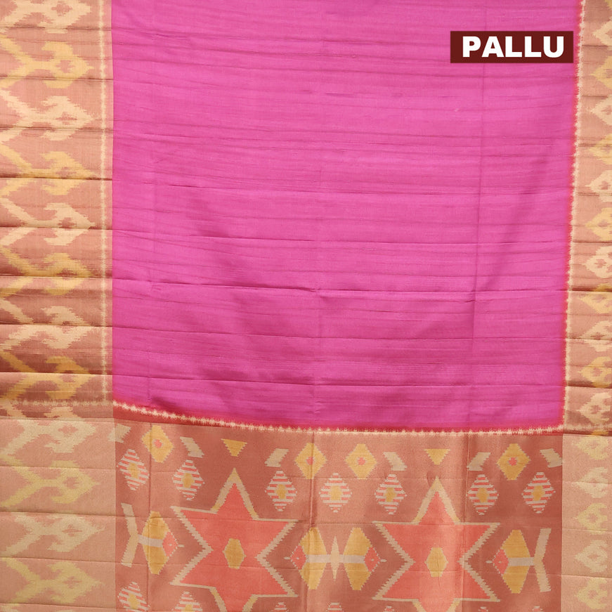 Semi matka saree magenta pink and rust shade with plain body and ikat style border