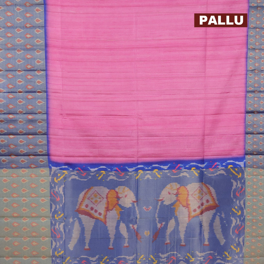 Semi matka saree light pink and blue with plain body and ikat style border