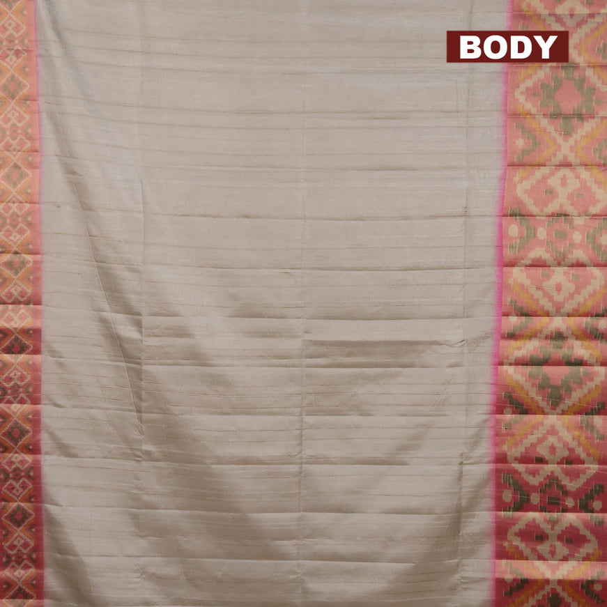 Semi matka saree pastel grey and pink with plain body and ikat style border