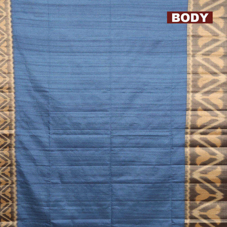 Semi matka saree blue shade and black with plain body and ikat style border