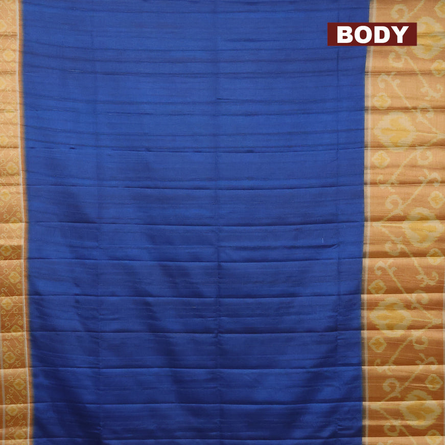 Semi matka saree blue and mustard yellow with plain body and ikat style border