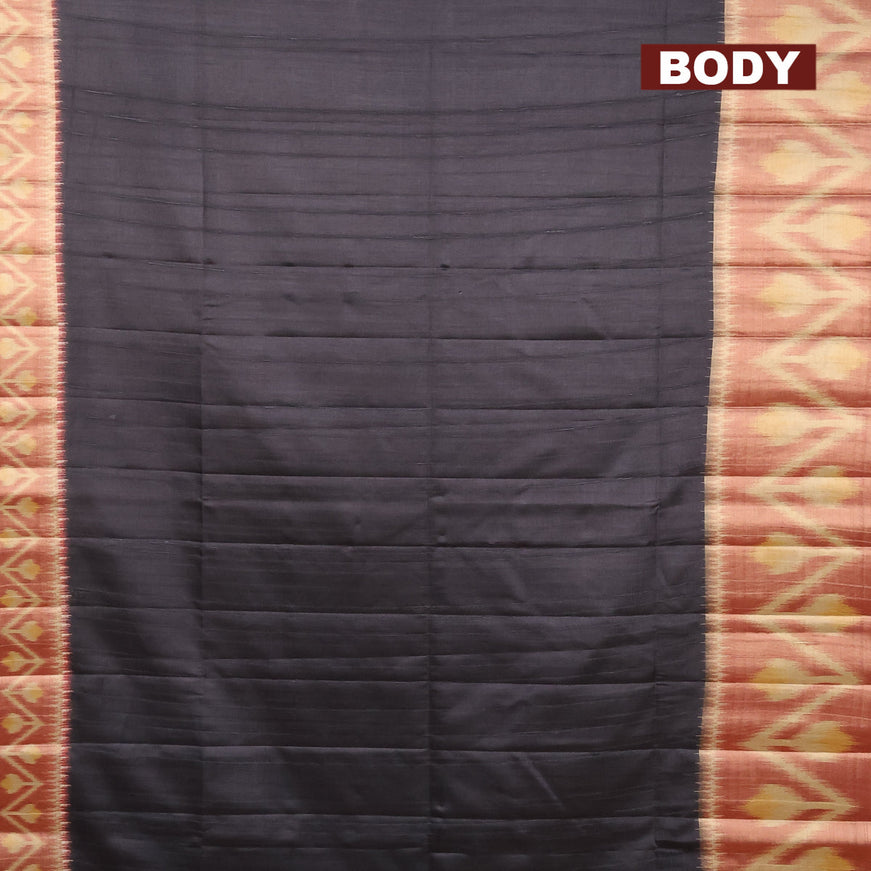 Semi matka saree black and rust shade with plain body and ikat style border